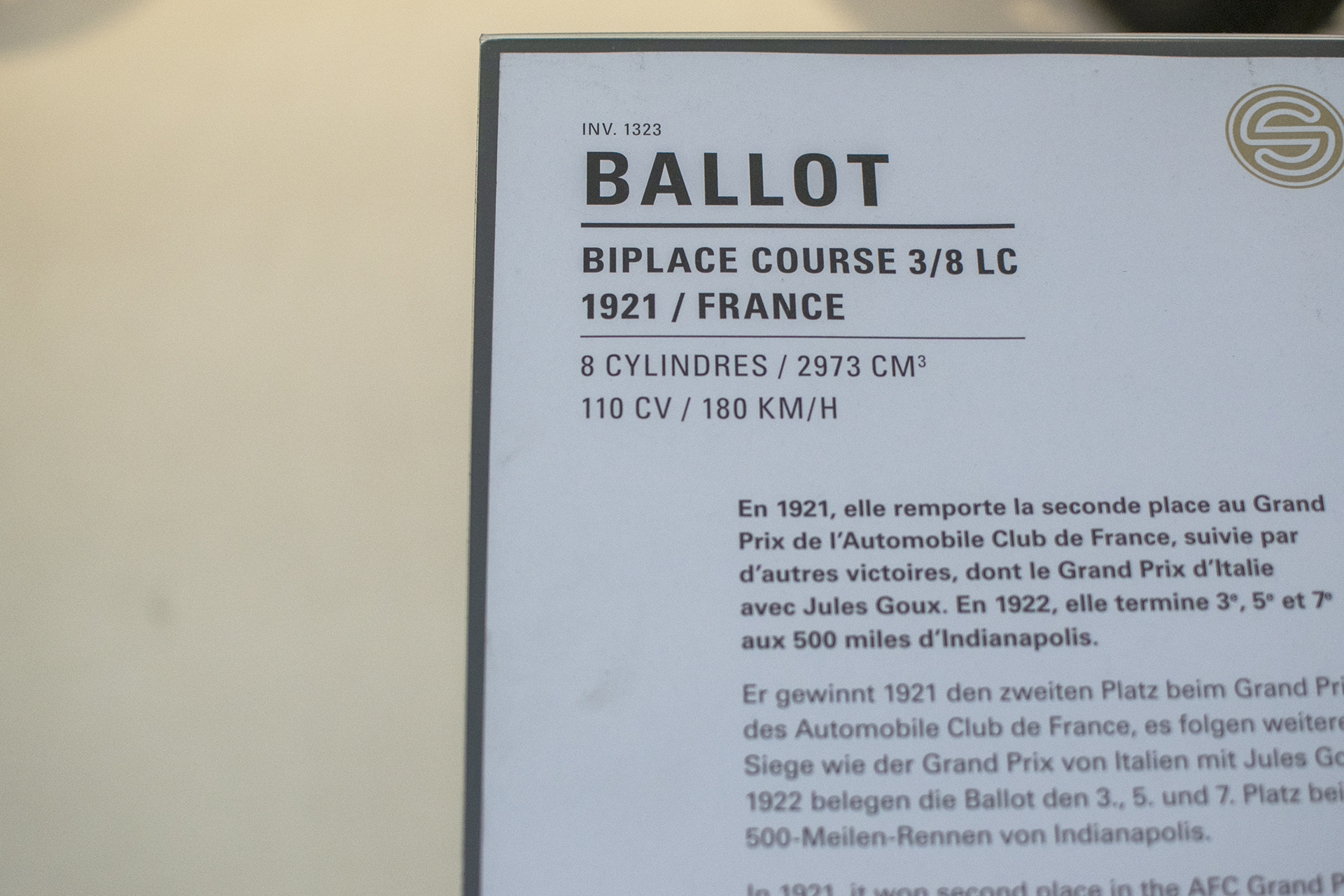 Ballot 3/8 LC biplace course 1921 details - Cité de l'automobile, Collection Schlumpf, Mulhouse, 2020