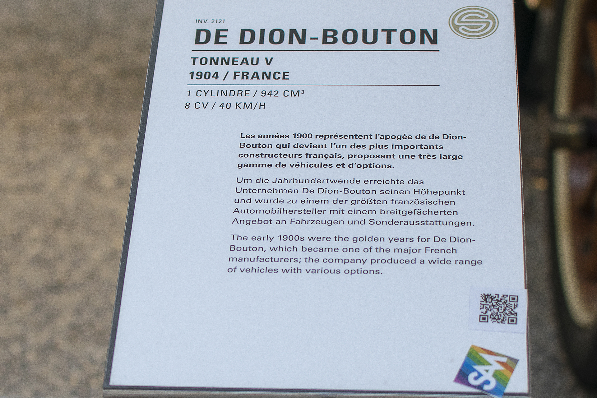 De Dion-Bouton type V infos - Cité de l'automobile, Collection Schlumpf, Mulhouse, 2020