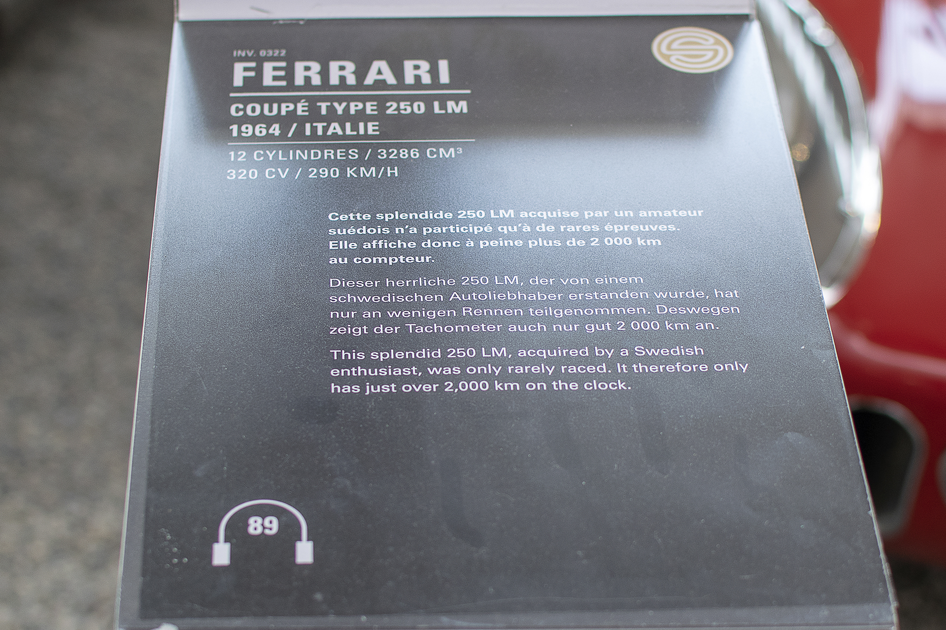 Ferrari 250 LM 1964 infos - Cité de l'automobile, Collection Schlumpf, Mulhouse, 2020
