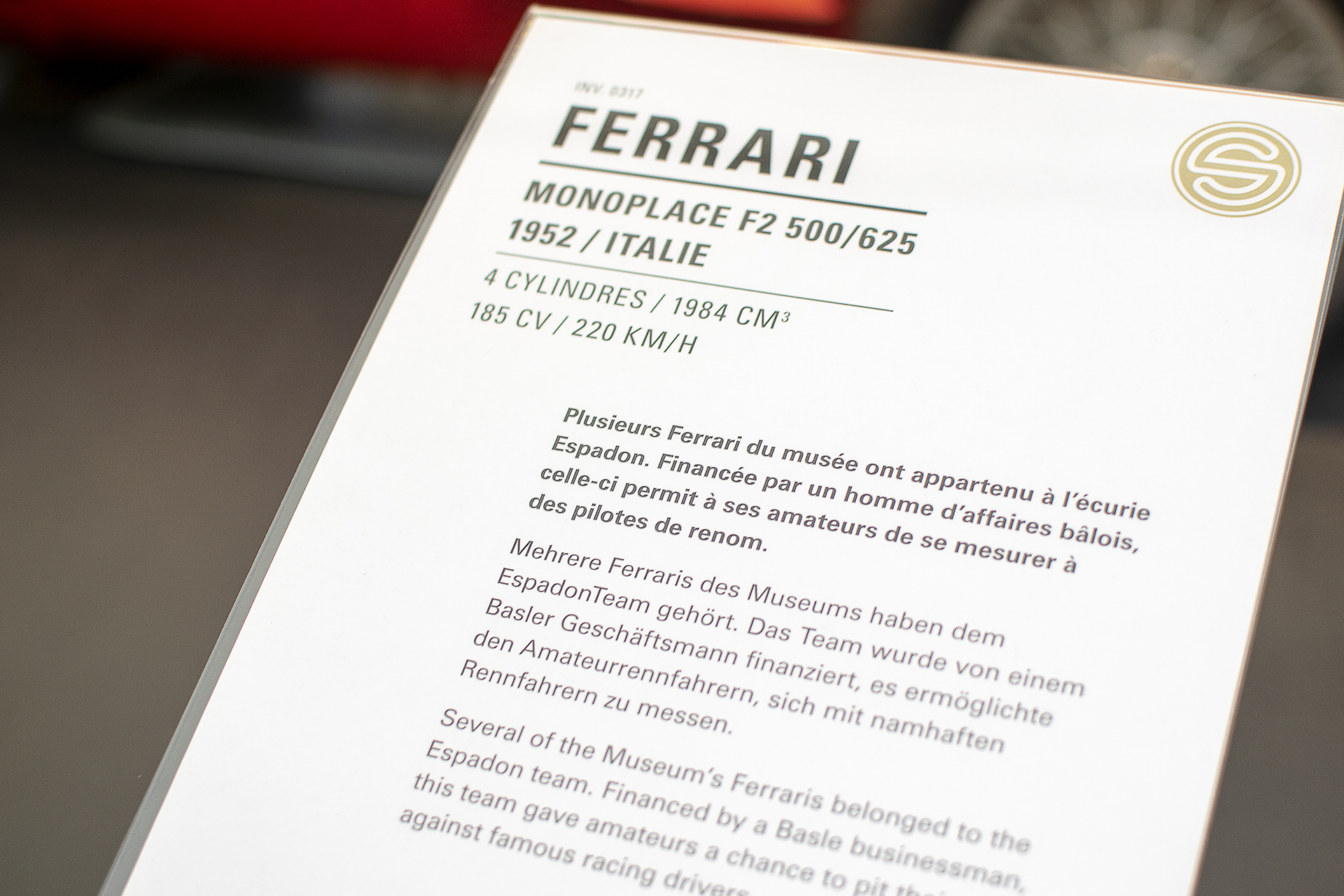 Ferrari 500/625 monoplace F2 1952 infos - Cité de l'automobile, Collection Schlumpf, Mulhouse, 2020