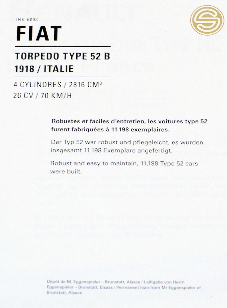 Fiat 52B torpedo 1918 - Cité de l'automobile, Collection Schlumpf, Mulhouse