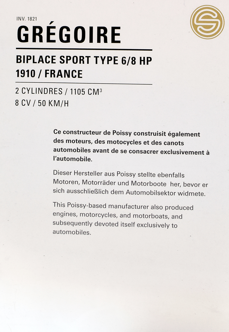 Grégoire 6/8 HP biplace sport 1910 details - Cité de l'automobile, Collection Schlumpf, Mulhouse