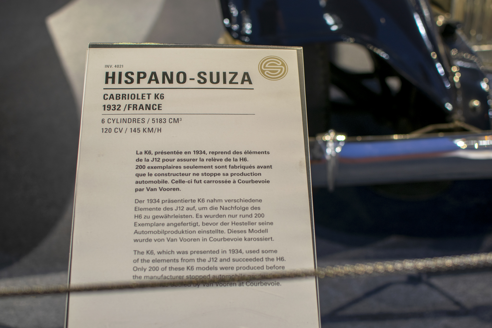 Hispano-Suiza K6 cabriolet infos - Cité de l'automobile, Collection Schlumpf, Mulhouse, 2020