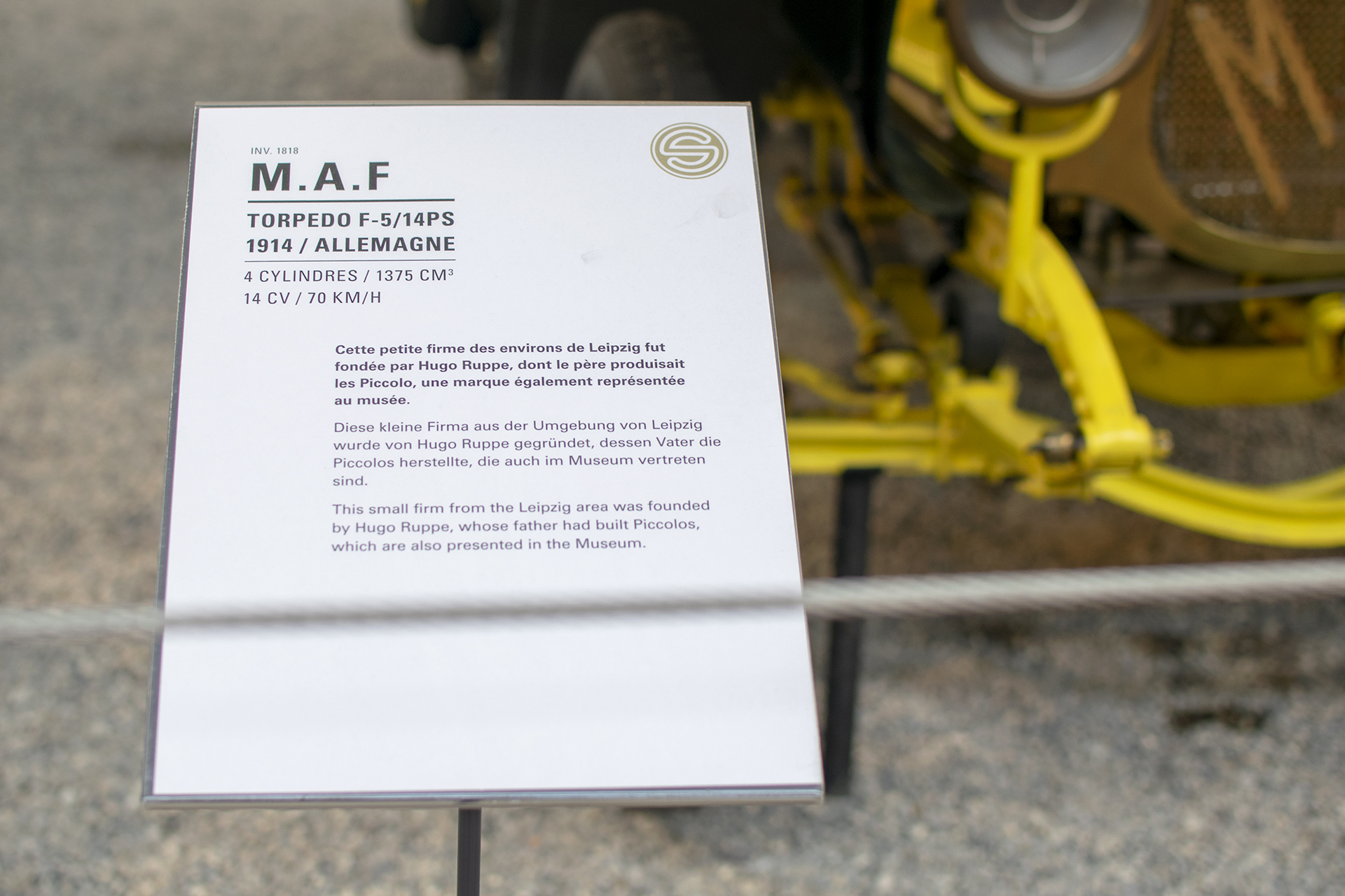 MAF F5 torpedo 1914 details - Cité de l'automobile, Collection Schlumpf, Mulhouse, 2020