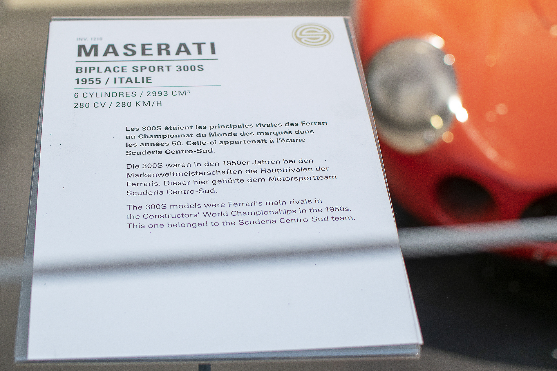 Maserati 300S biplace sport 1955 infos - Cité de l'automobile, Collection Schlumpf, Mulhouse, 2020