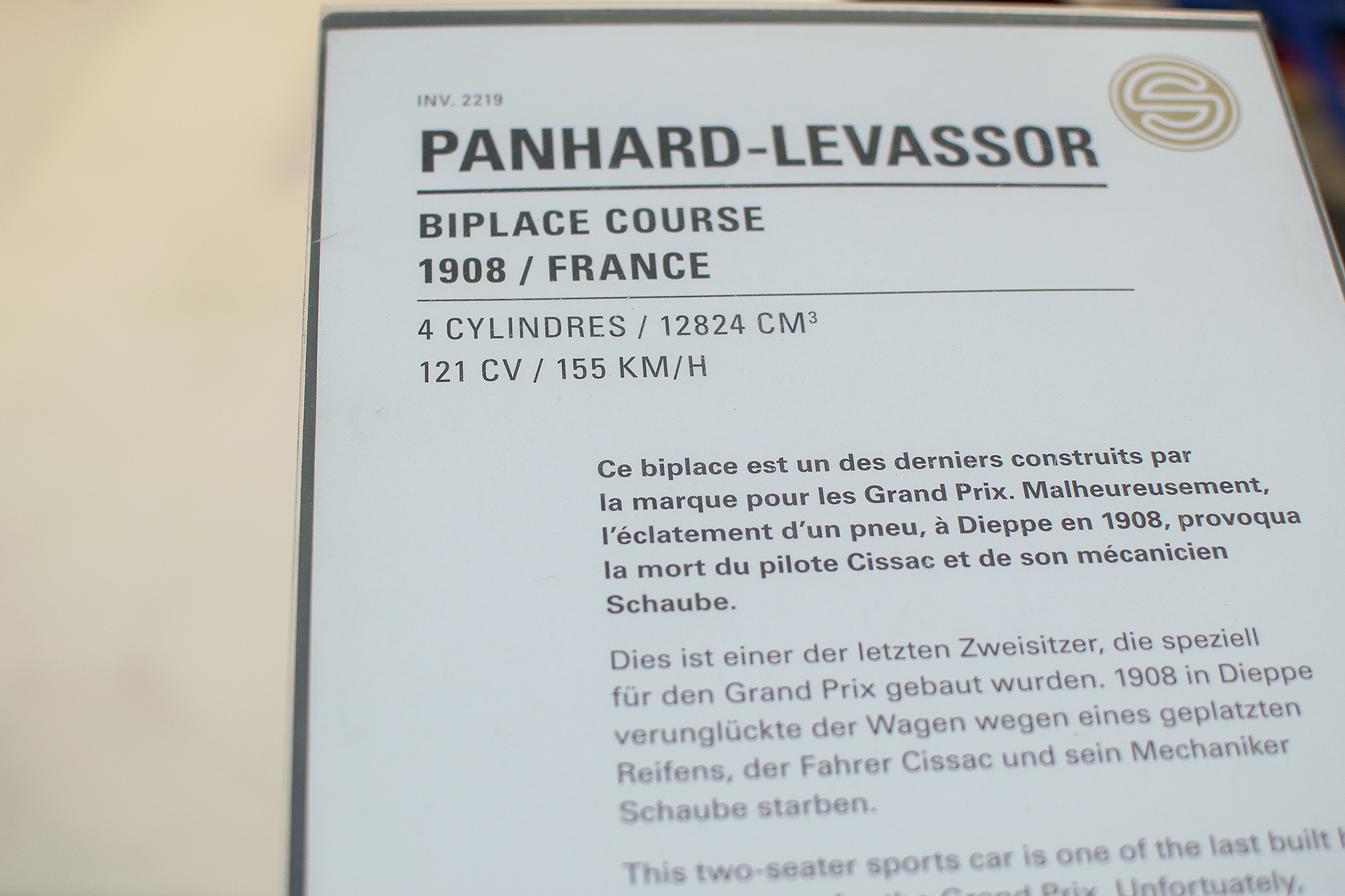  Panhard & Levassor biplace course 1908 infos - Cité de l'automobile, Collection Schlumpf, Mulhouse, 2020 Alias