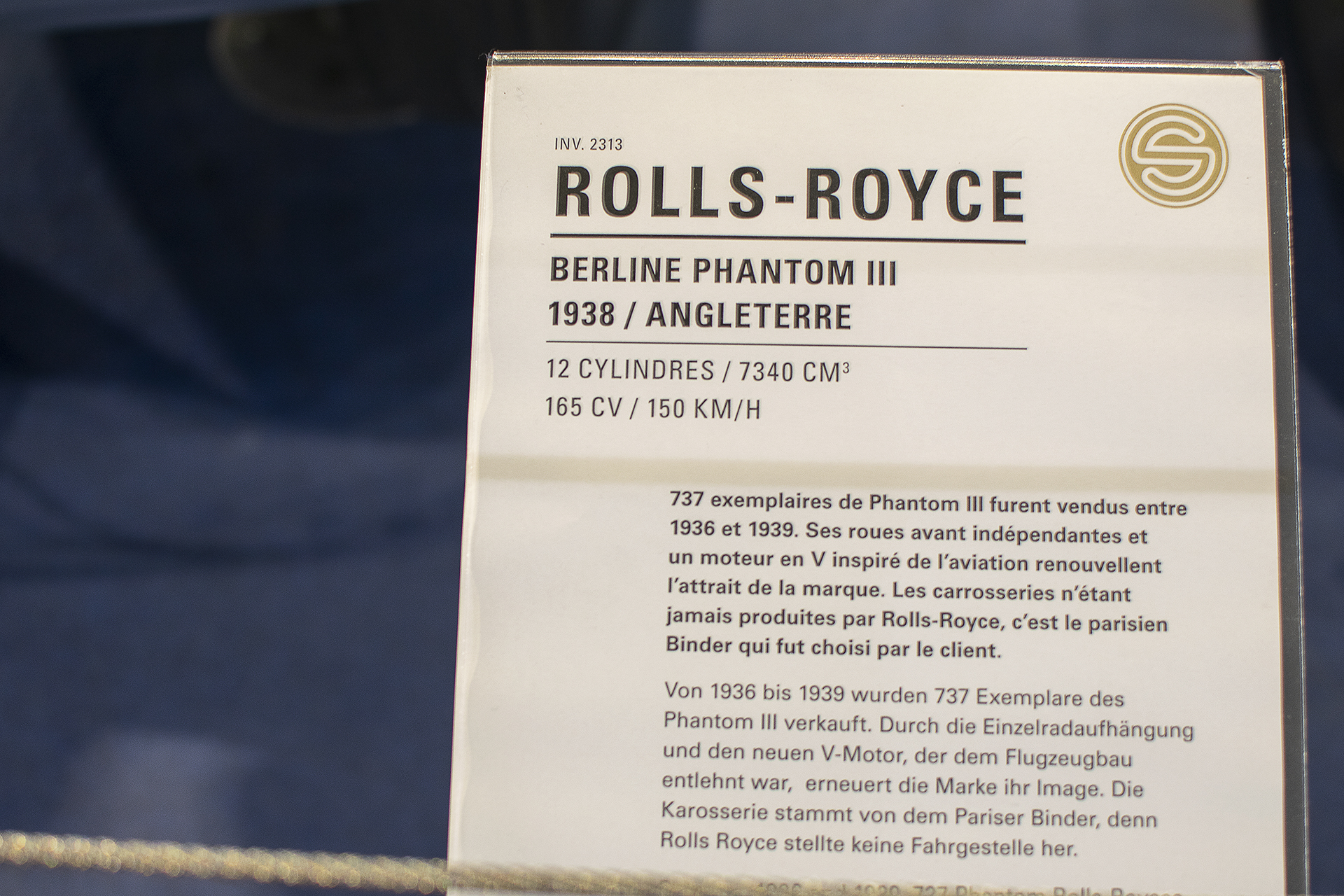 Rolls-Royce Phantom III 1938 berline - Cité de l'automobile, Collection Schlumpf, Mulhouse, 2020