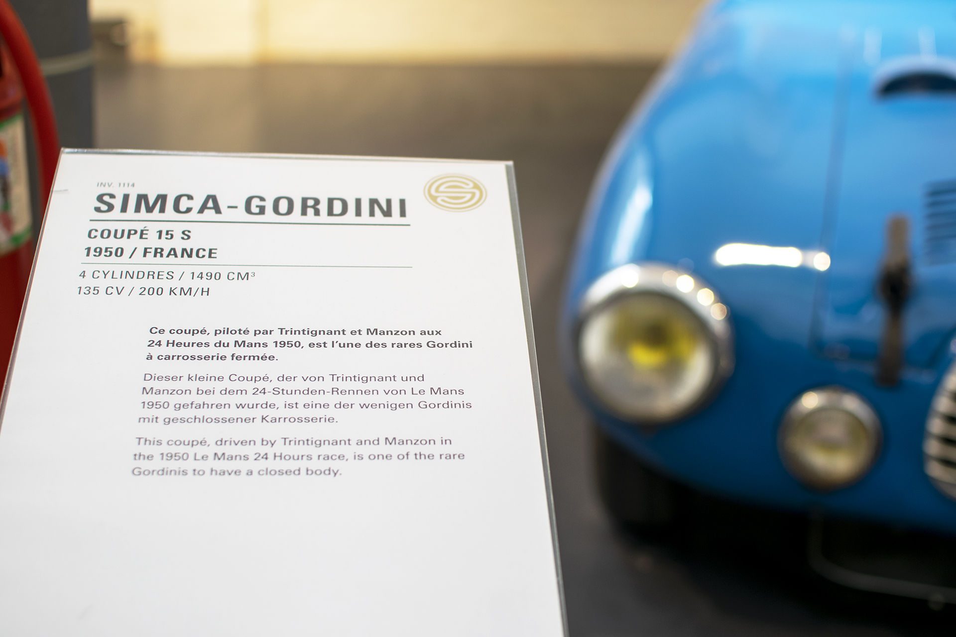 Simca 15S Gordini coupé 1950 infos - Cité de l'automobile, Collection Schlumpf, Mulhouse, 2020