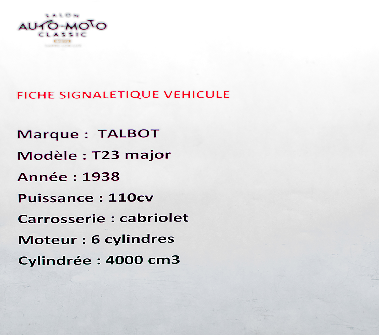 Talbot T23 Major 1938 infos - Salon ,Auto-Moto Classic ,Metz ,2018