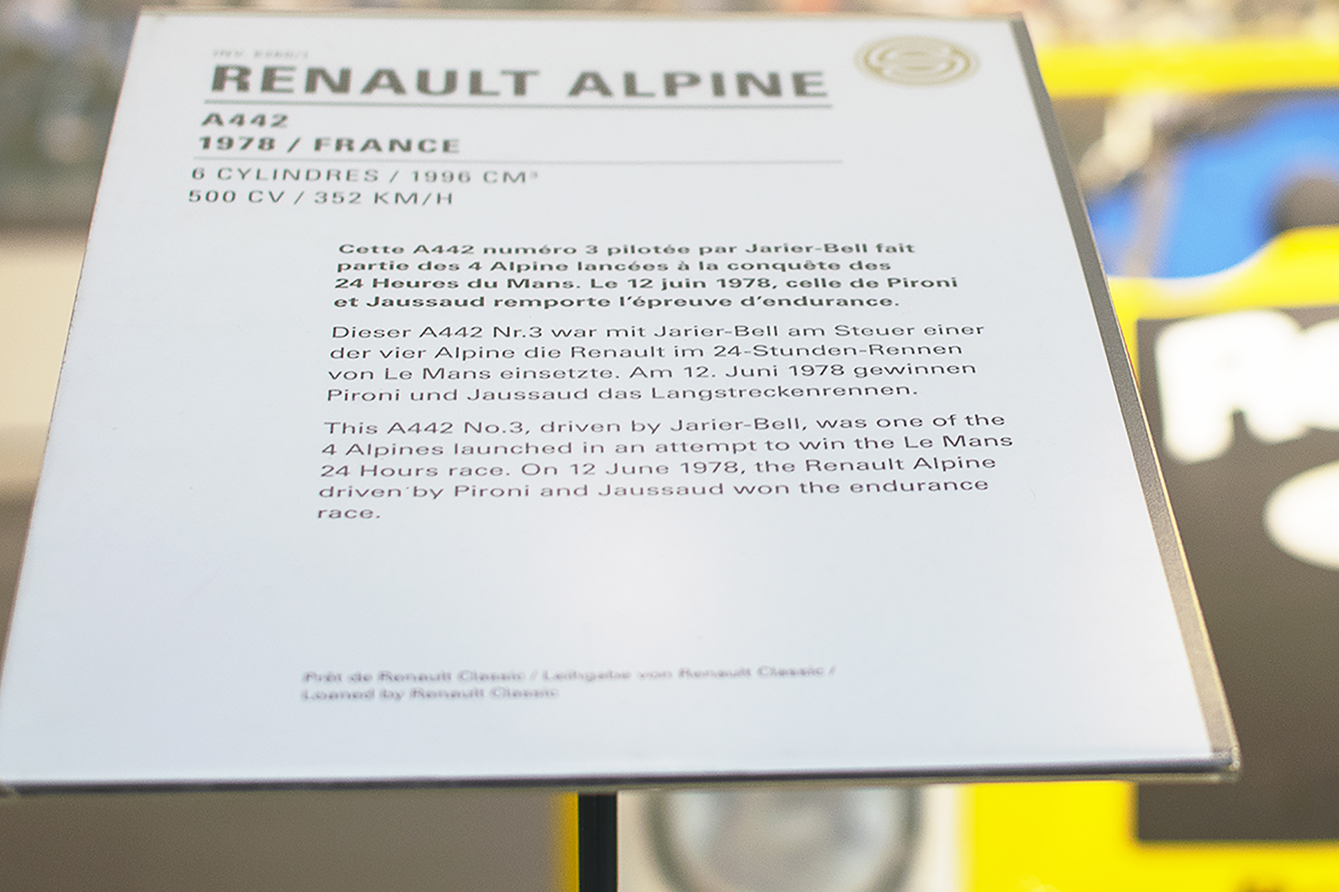 Alpine A442 1978 de compétition infos - Cité de l'automobile, Collection Schlumpf, Mulhouse, 2020 Alpine A442 1978 de compétition infos - Cité de l'automobile, Collection Schlumpf, Mulhouse, 2020