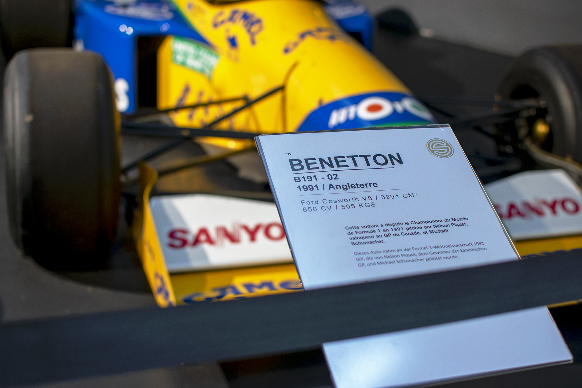 Benetton B191-02 1991 infos - Cité de l'automobile, Collection Schlumpf, Mulhouse, 2020 Benetton B191-02 1991 infos - Cité de l'automobile, Collection Schlumpf, Mulhouse, 2020