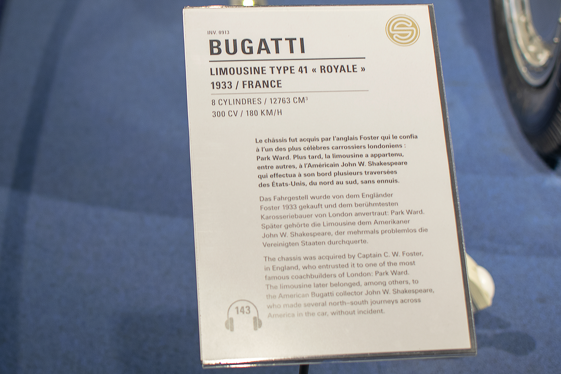Bugatti type 41 Royale limousine 1933 infos - Cité de l'automobile, Collection Schlumpf, Mulhouse, 2020