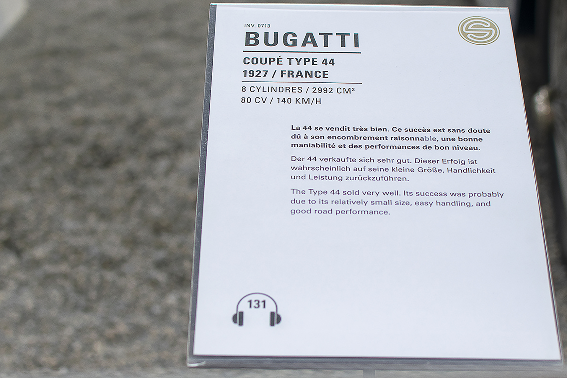 Bugatti type 44 coupé 1927 infos - Cité de l'automobile, Collection Schlumpf, Mulhouse, 2020