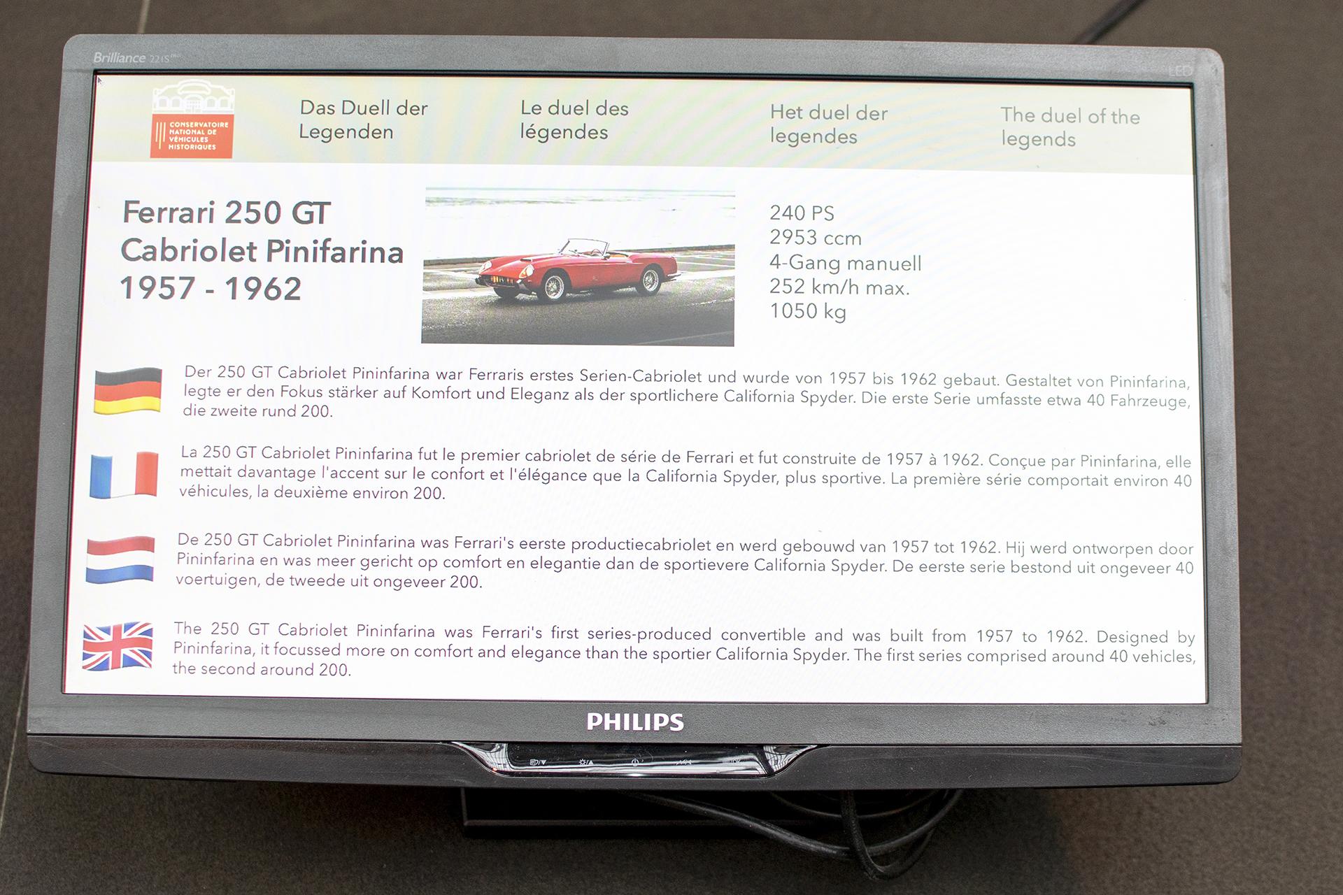 Ferrari 250 GT Cabriolet Pinin Farina - Conservatoire National de Véhicules Historique s,Diekirch, exposition Eleganza su Strada 2025-2026