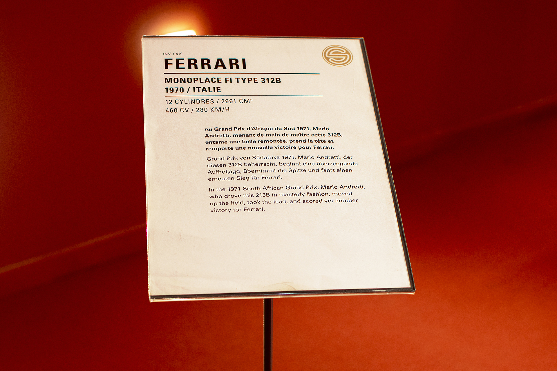 Ferrari 312 B infos - Cité de l'automobile, Collection Schlumpf, Mulhouse, 2020