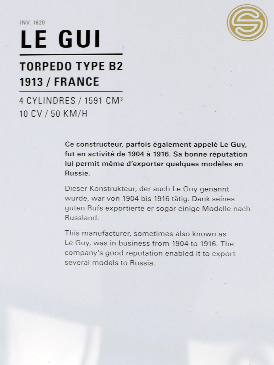 Le Gui B2 Torpédo 1913 infos - Cité de l'automobile, Collection Schlumpf, Mulhouse Le Gui B2 Torpédo 1913 infos - Cité de l'automobile, Collection Schlumpf, Mulhouse