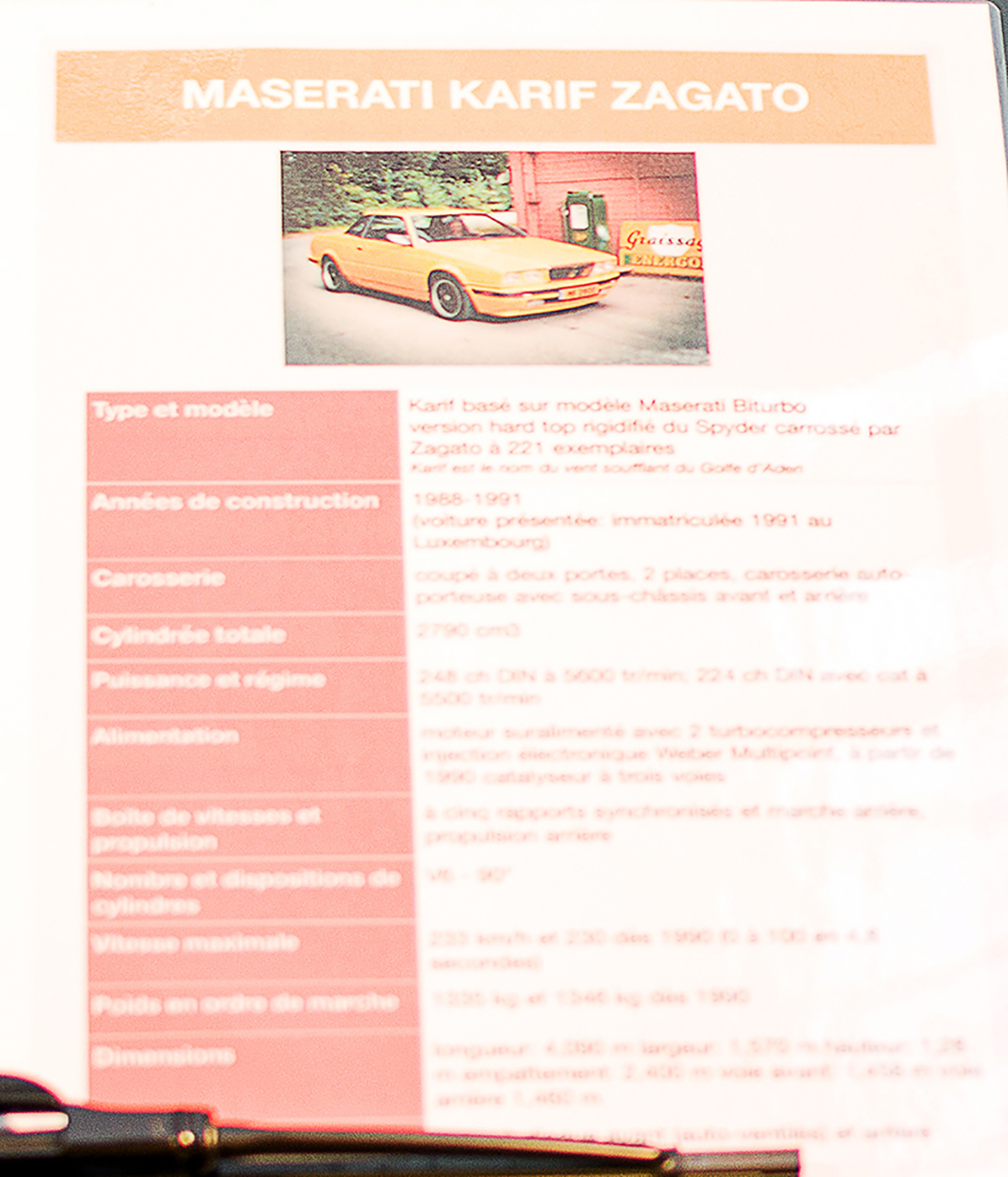 Maserati Karif Zagato 1991 infos - LOF, Autotojumble, Luxembourg, 2019