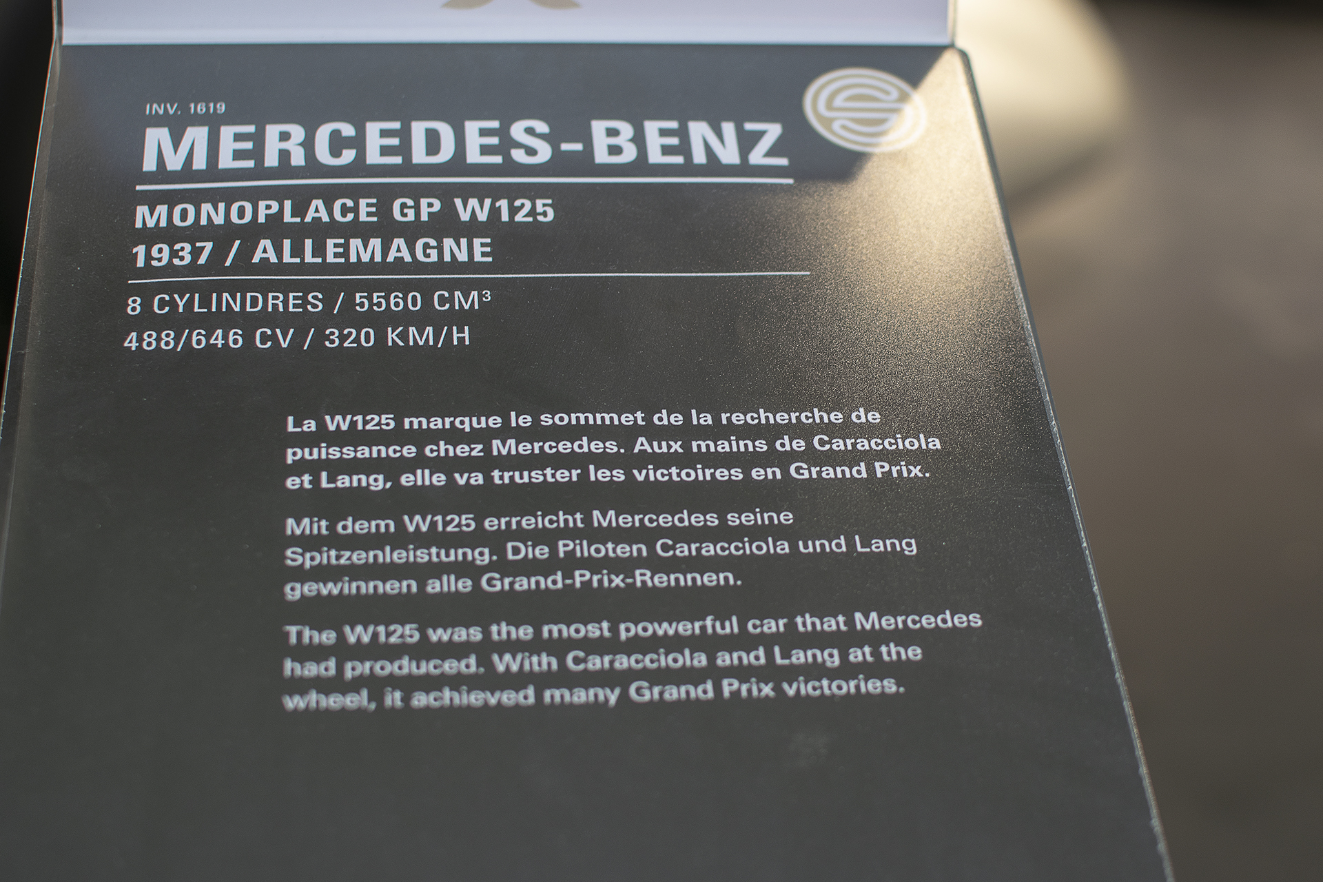 Mercedes-Benz W125 monoplace GP 1937 infos - Cité de l'automobile, Collection Schlumpf, Mulhouse, 2020