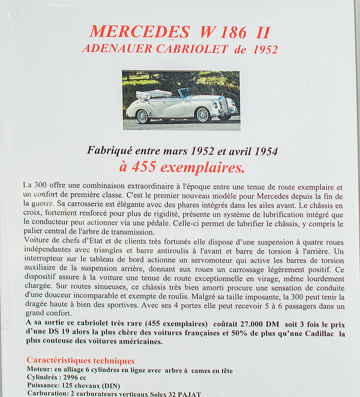 Mercedes-Benz W186 1952 infos - Salon ,Auto-Moto Classic, Metz, 2019 