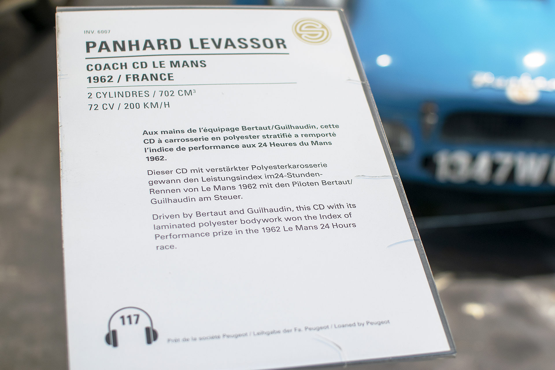 Panhard & Levassor CD de compétition Le Mans 1962 infos - Cité de l'automobile, Collection Schlumpf, Mulhouse, 2020