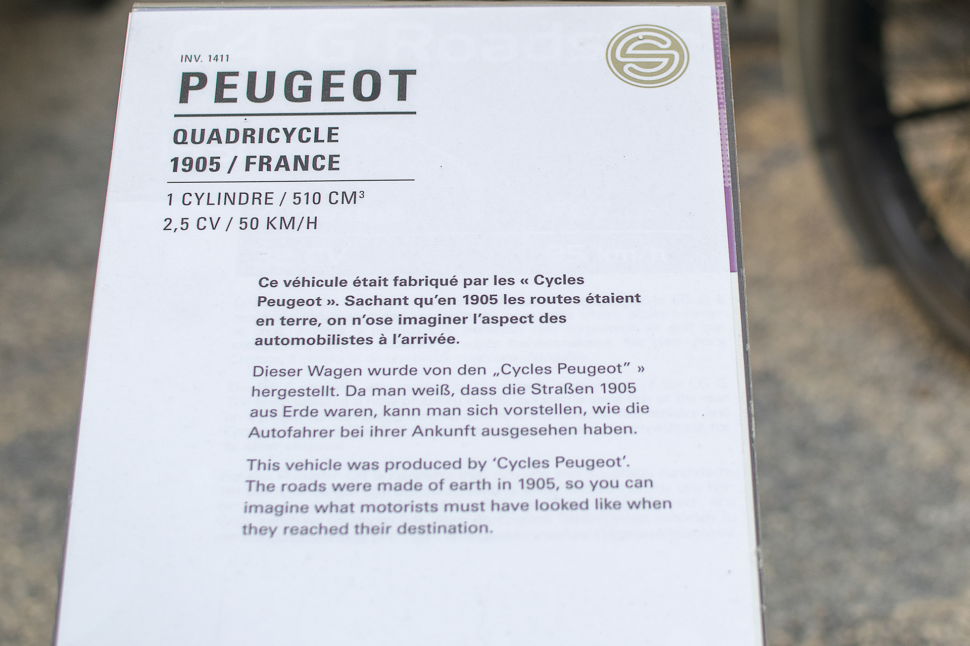 Peugeot Quadricycle 1905 infos  - Cité de l'automobile, Collection Schlumpf, Mulhouse, 2020