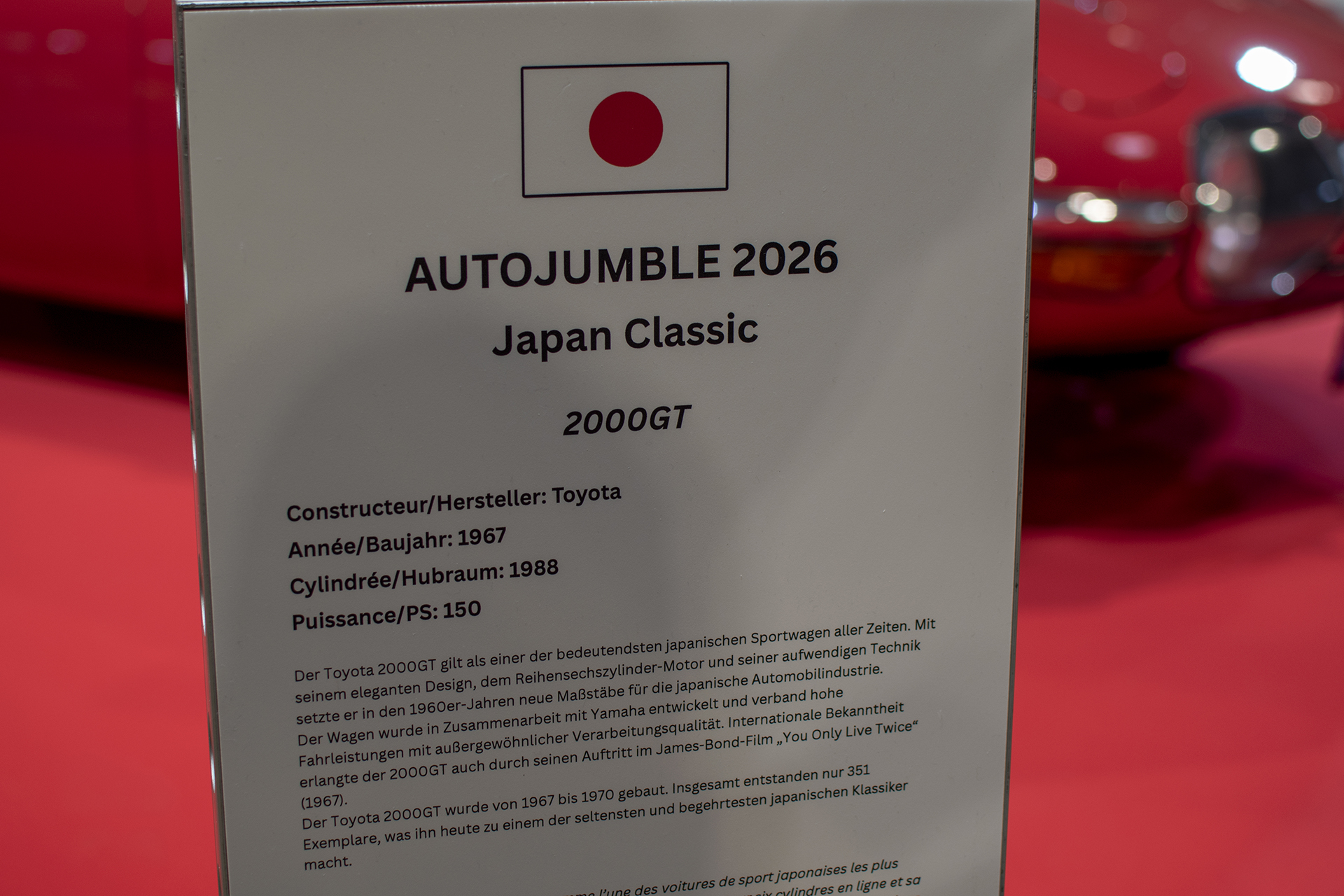  Toyota 2000 GT 1967 arrière - LOF, Auto Jumble ,2026, Luxembourg, all thing classic, Japan classic