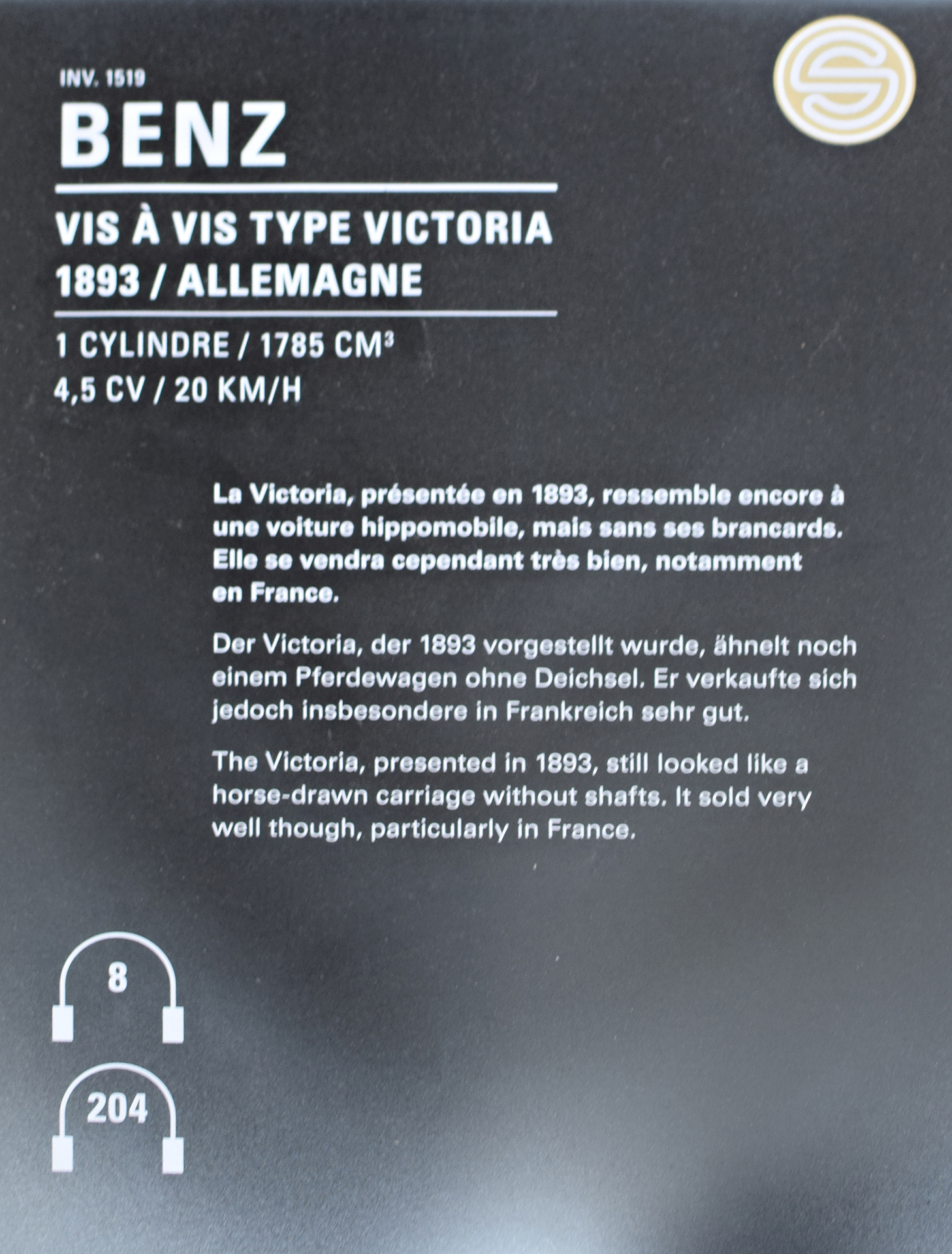 Benz Victoria Vis à vis 1893 infos  - Cité de l'automobile, Collection Schlumpf, Mulhouse