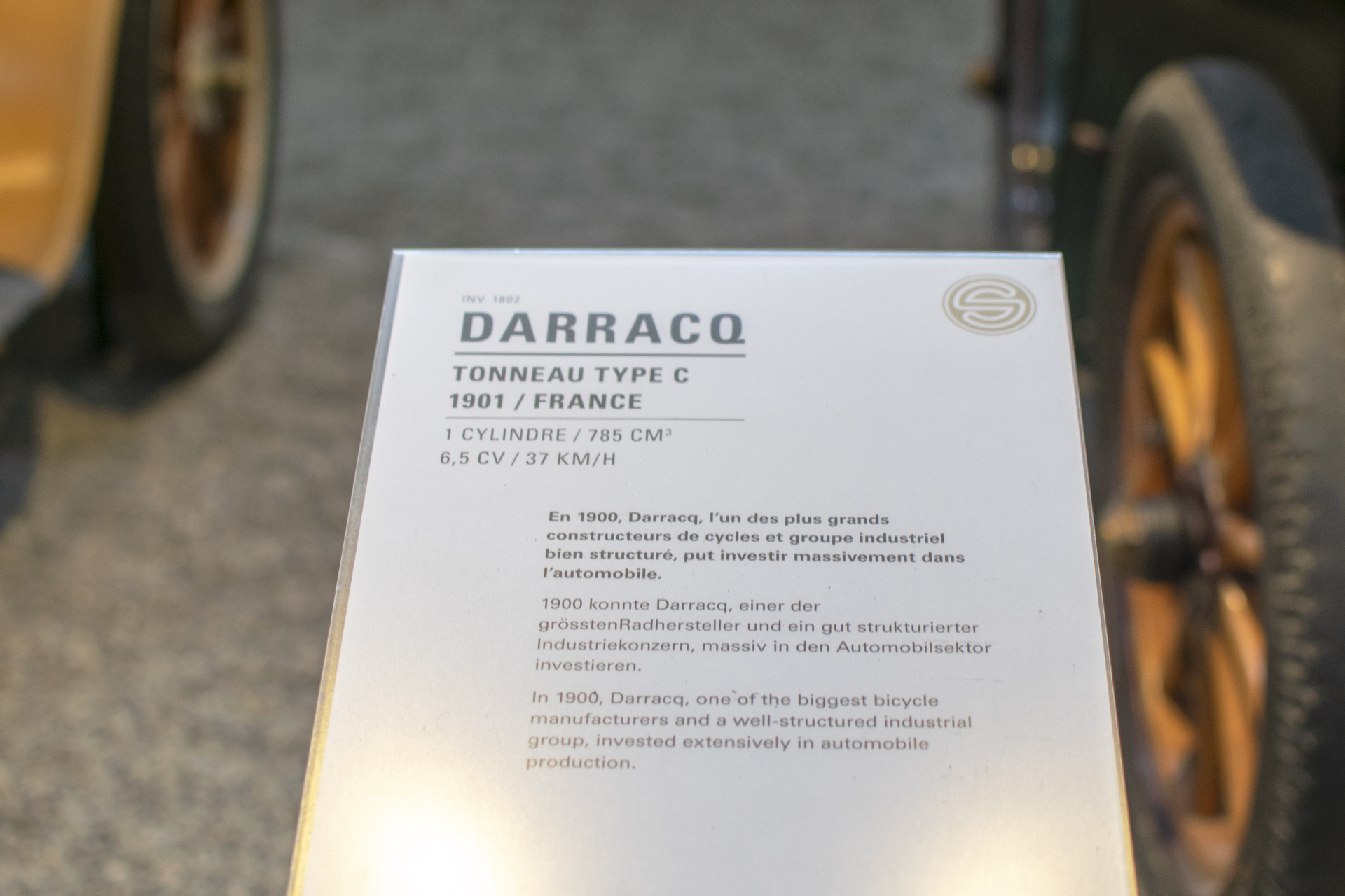 Darracq Type C tonneau 1901 infos - Cité de l'automobile, Collection Schlumpf, Mulhouse, 2020