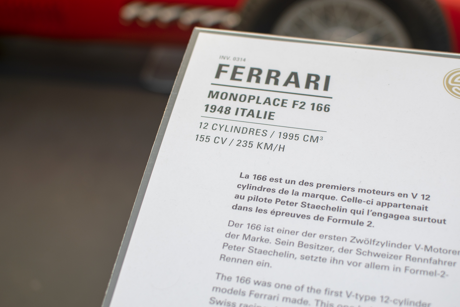 Ferrari 166 monoplace F2 1948  infos - Cité de l'automobile, Collection Schlumpf, Mulhouse, 2020